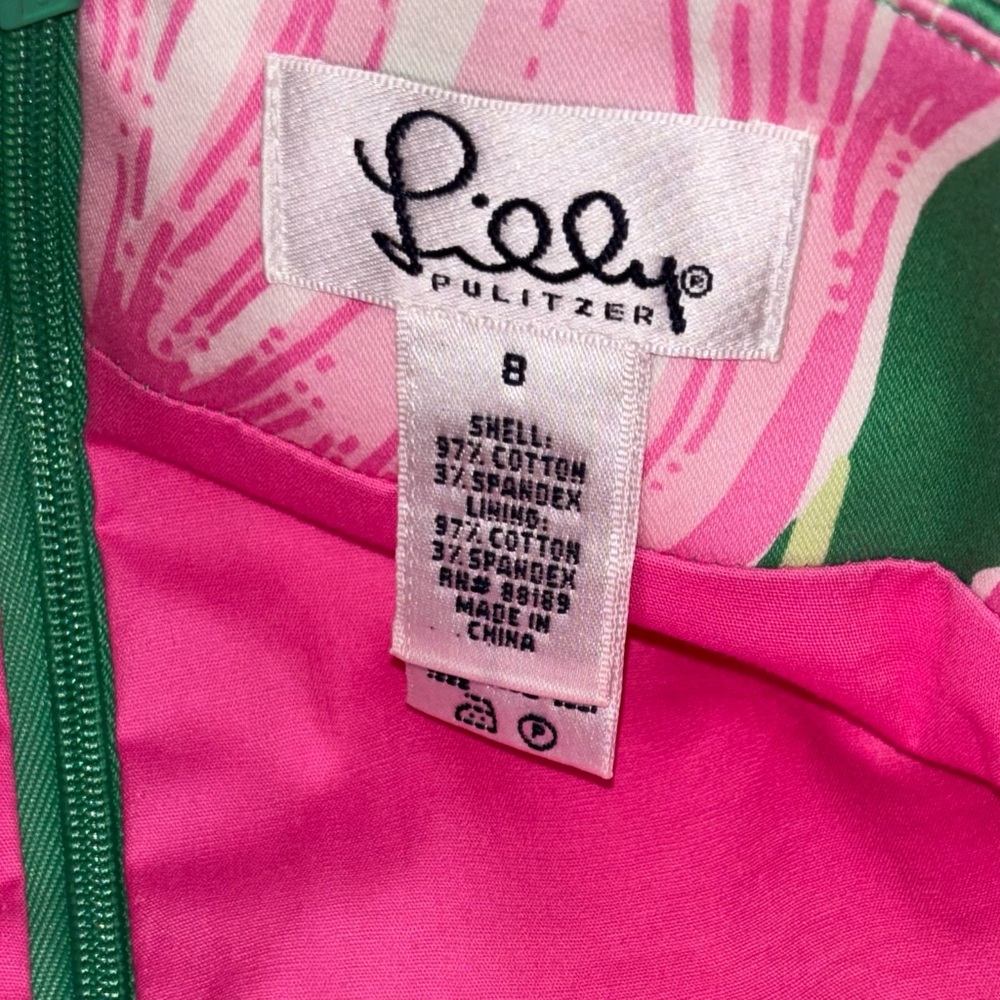 Lilly Pulitzer Size 8 Tulip Print Mini Skirt Green Pink Lace Hem Lined Cotton - Picture 5 of 6